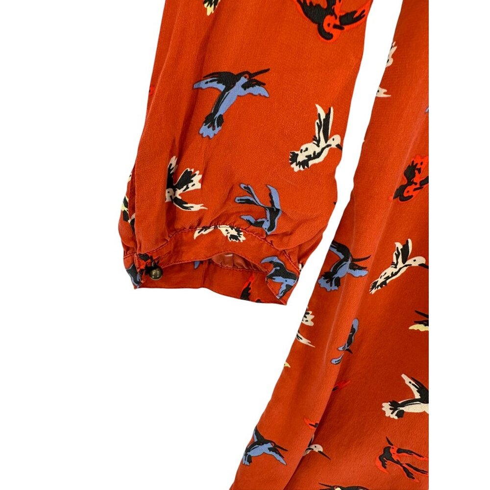 Fossill 100% silk Dress Womens Size Small‎ Pleated Cottagecore Fairycore Birds - Picture 6 of 11